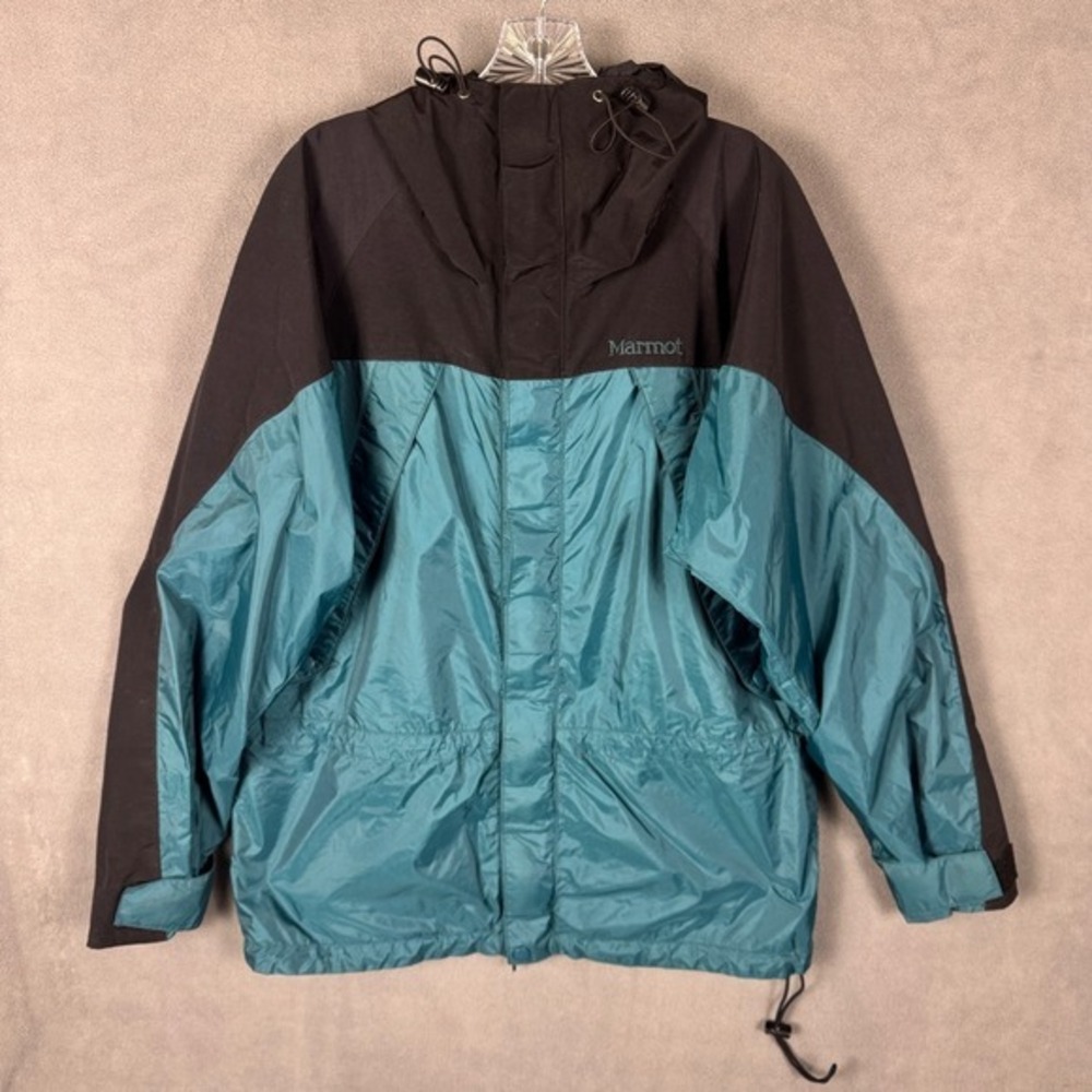 Marmot Mens Coat Shell Jacket M Gorpcore Windbreaker Hooded Green Black Vintage